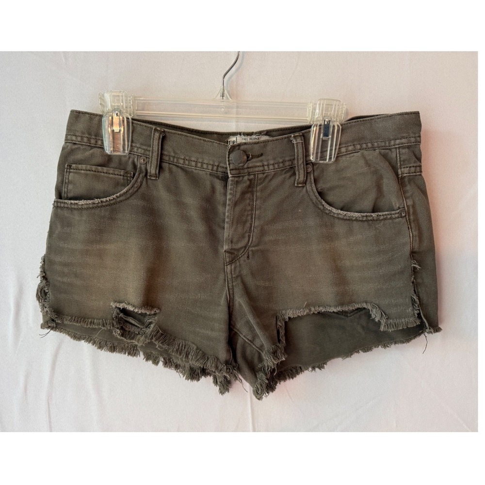 Free People Cutoff Denim Shorts Women 28 Olive Green Distressed Hem Summer Beach